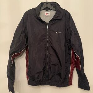 Vintage 90s Nike Windbreaker Jacket Black Burgundy Maroon Colorblock Swoosh XL
